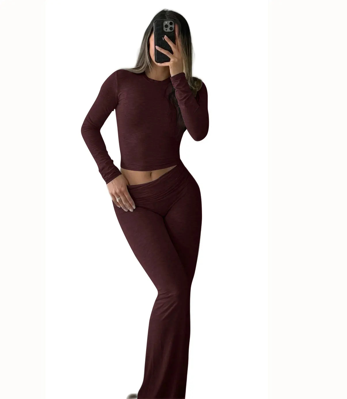 Women's Yoga Two Piece Set Long Sleeve Wide Leg Activewear Ensemble