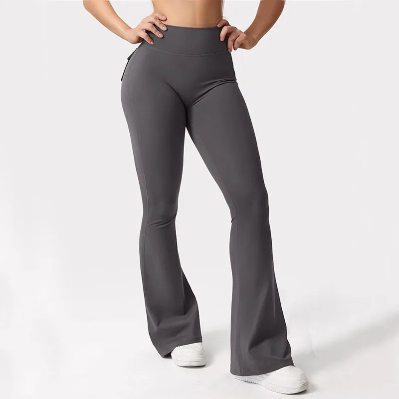 Women's Yoga Flare Trousers High Waisted Wide Leg Leggings With Pockets