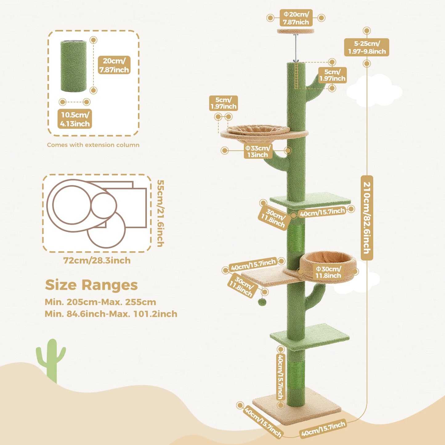 PEQULTI Cactus Cat Tree Tower For Indoor Cats Scratching Post