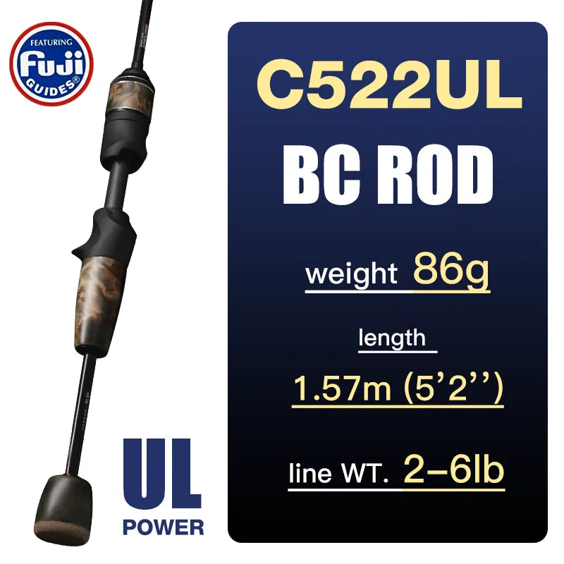 SeaSir Ultralight Spinning Baitcasting Fishing Rod With Carbon Handle Fuji Guides