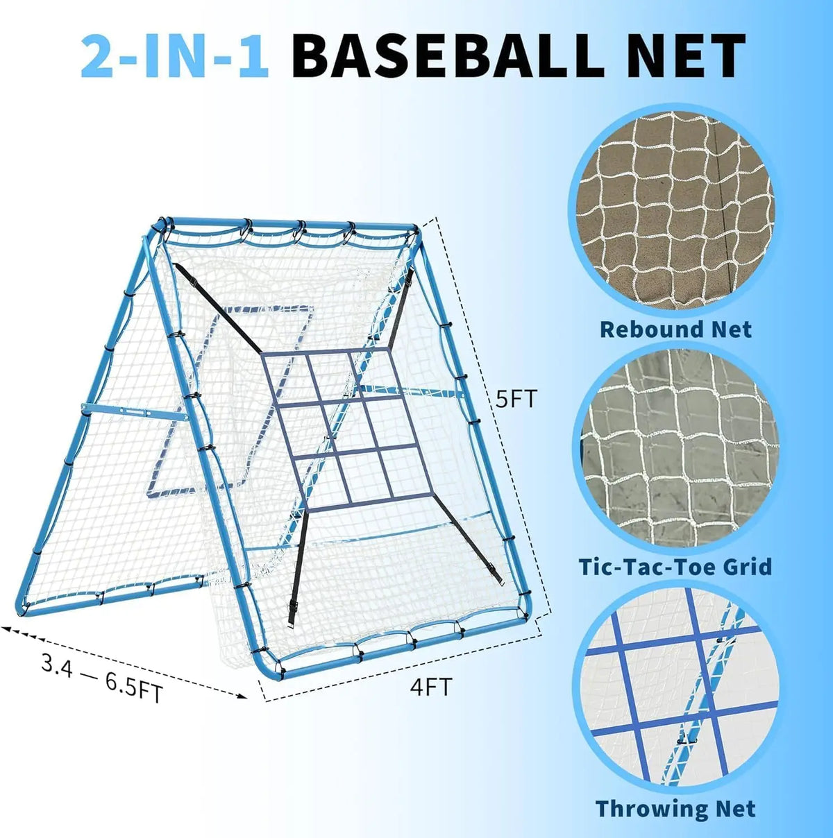 Tacleekii Adjustable Baseball Rebounder Net for Solo Practice and Training