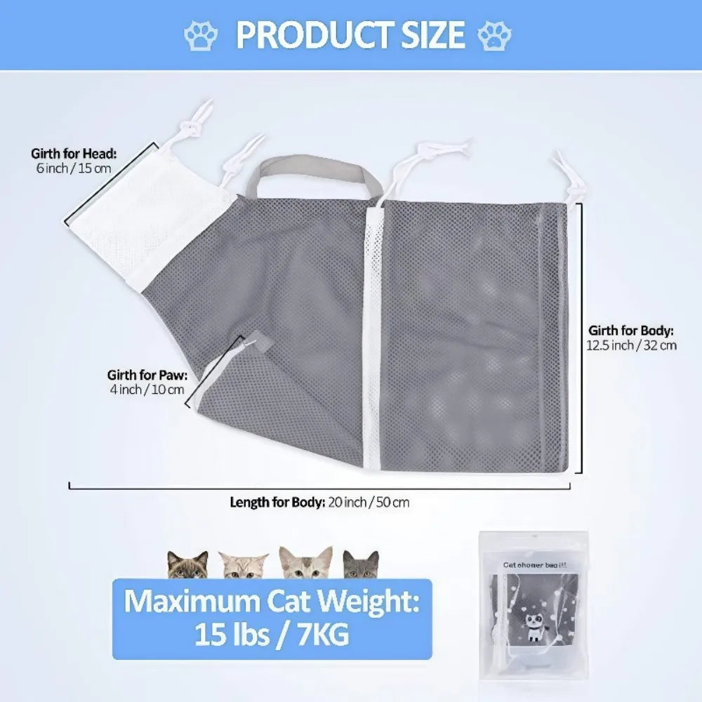 Adjustable Breathable Mesh Cat Grooming and Bathing Restraint Bag