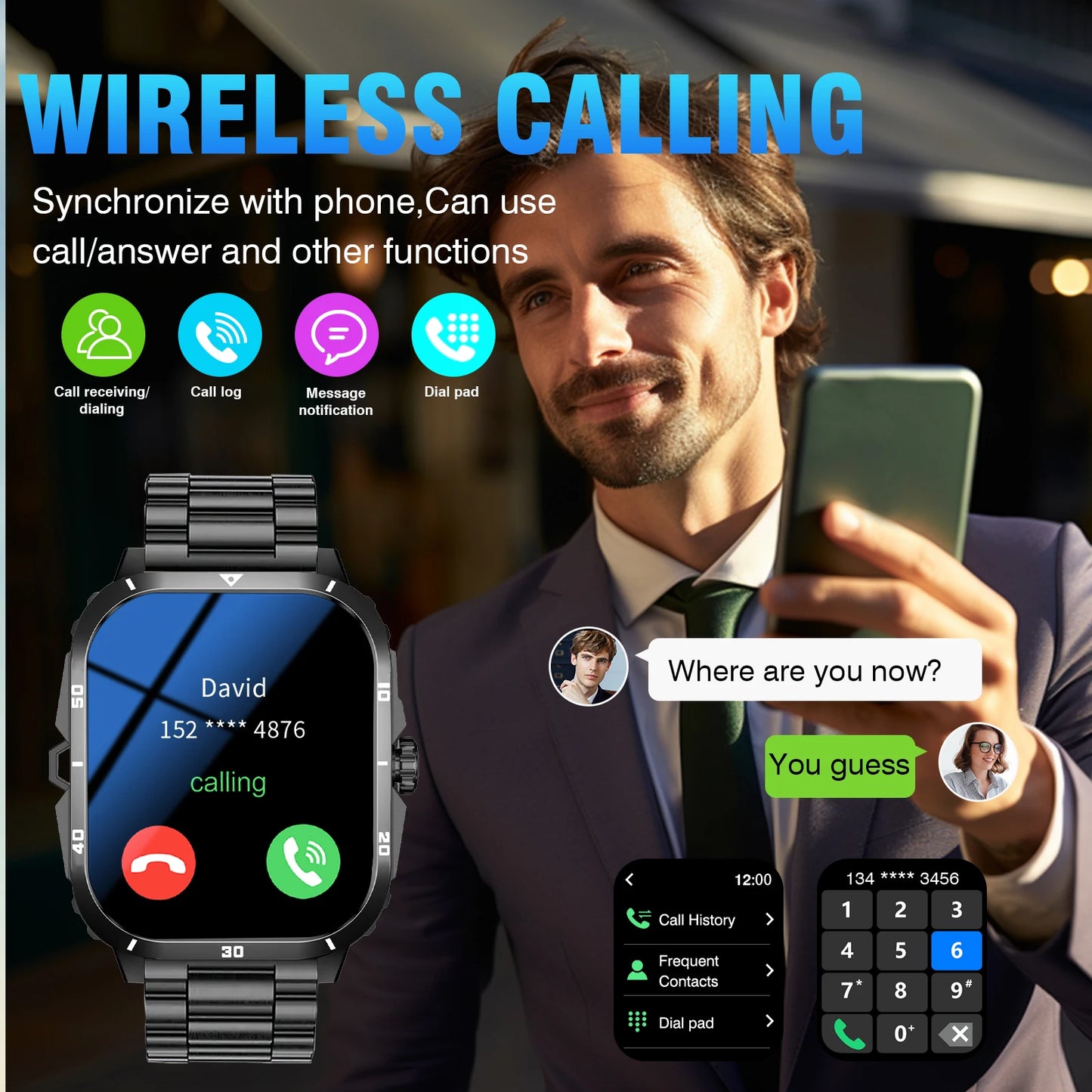 Smartwatch With Bluetooth Calling Touchscreen Unisex Compatible Android iPhone
