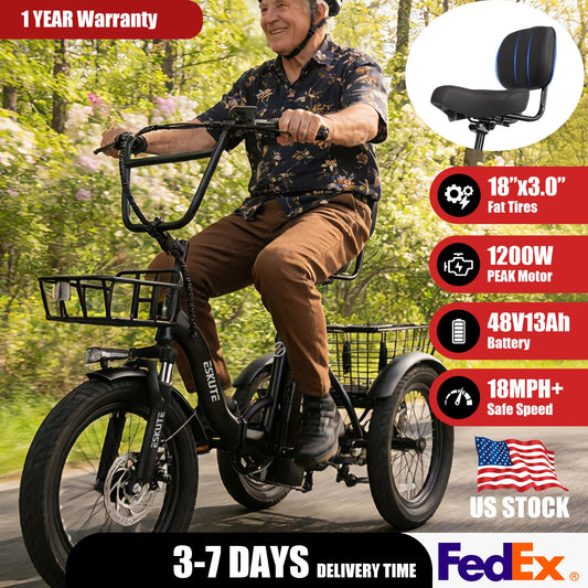 ESKUTE T300 Foldable Electric Trike With 624Wh Battery 1200W Motor