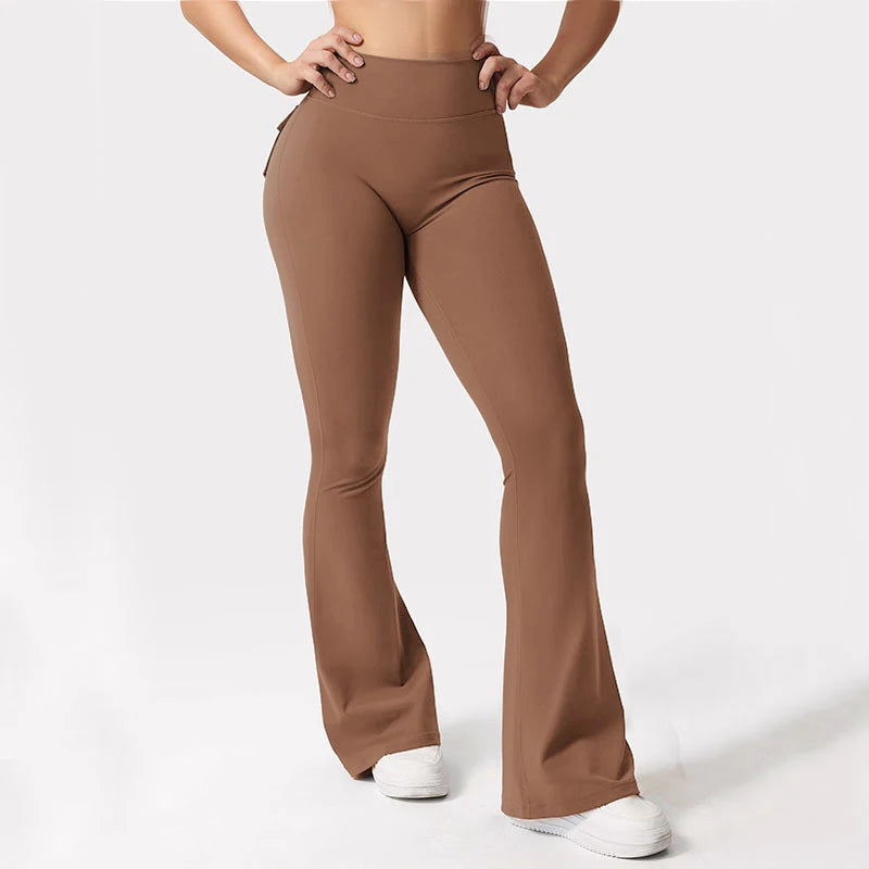 Women's Yoga Flare Trousers High Waisted Wide Leg Leggings With Pockets