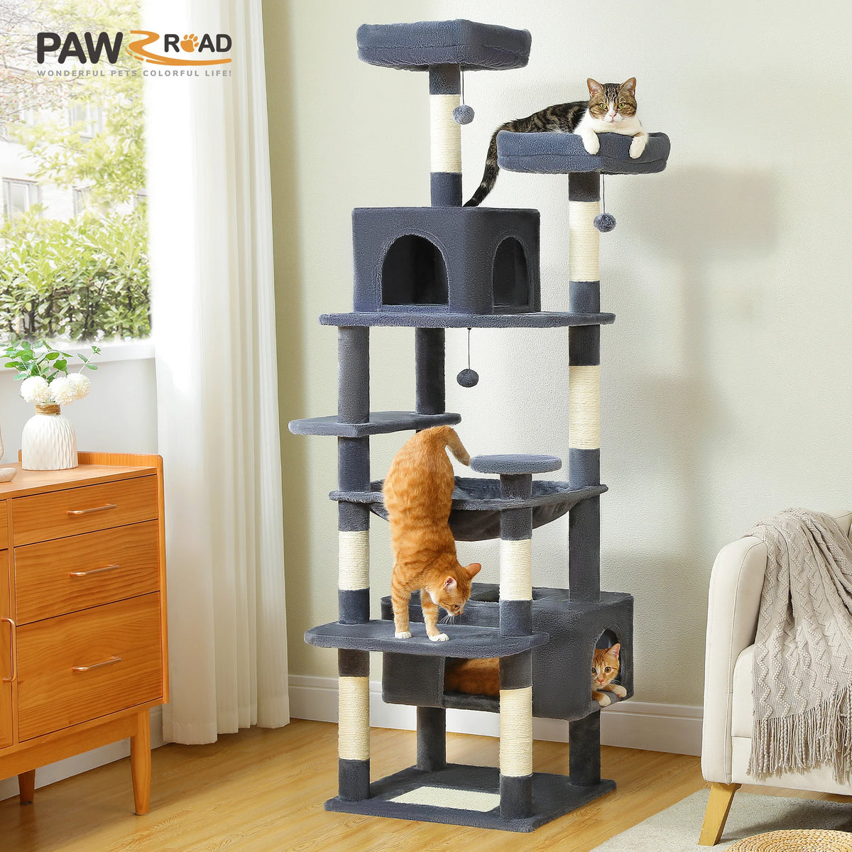 PAWZ Road Cat Tree With Scratching Posts Hammock And Condos