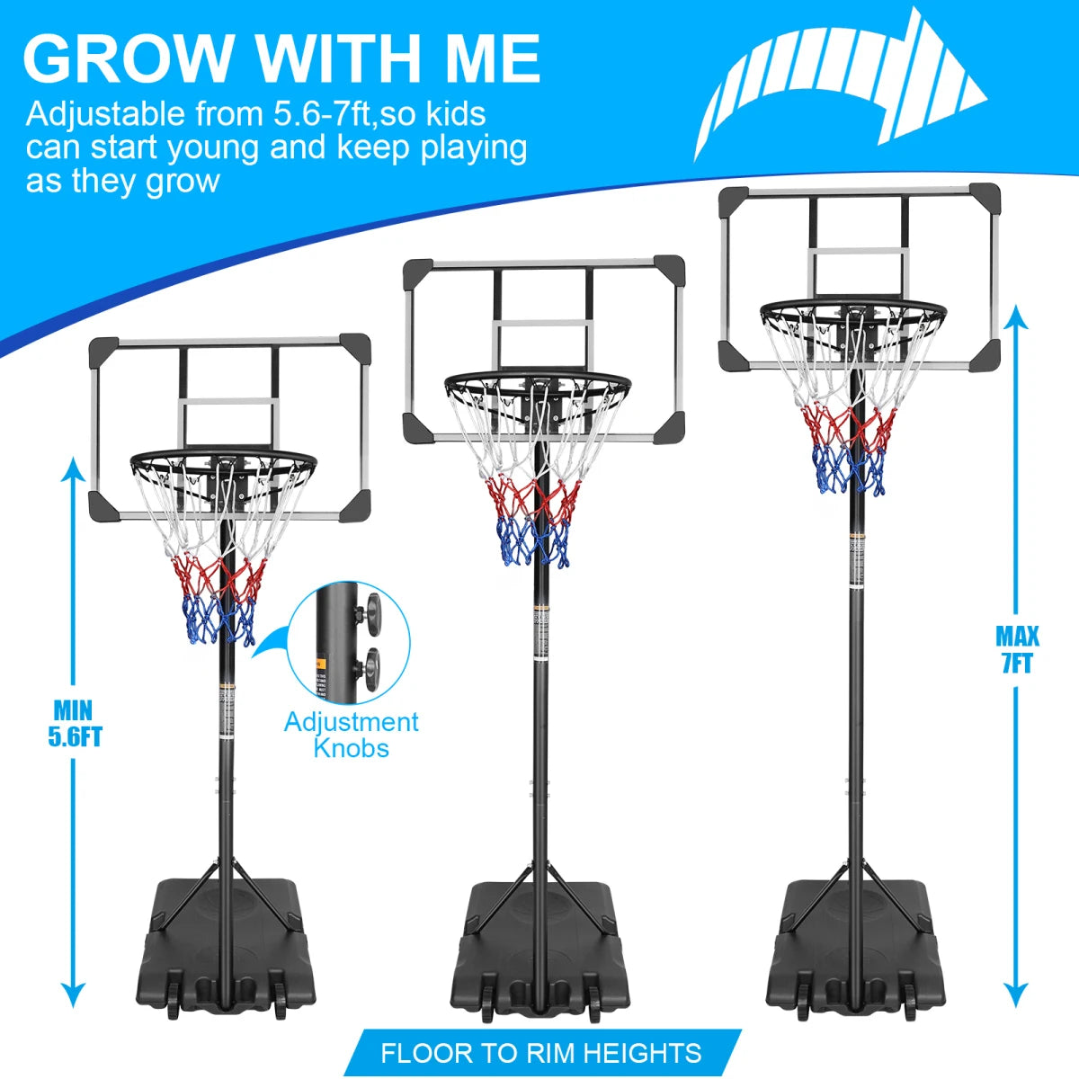 Portable Basketball Hoop System With Stable Wheeled Base For Indoor Outdoor Play