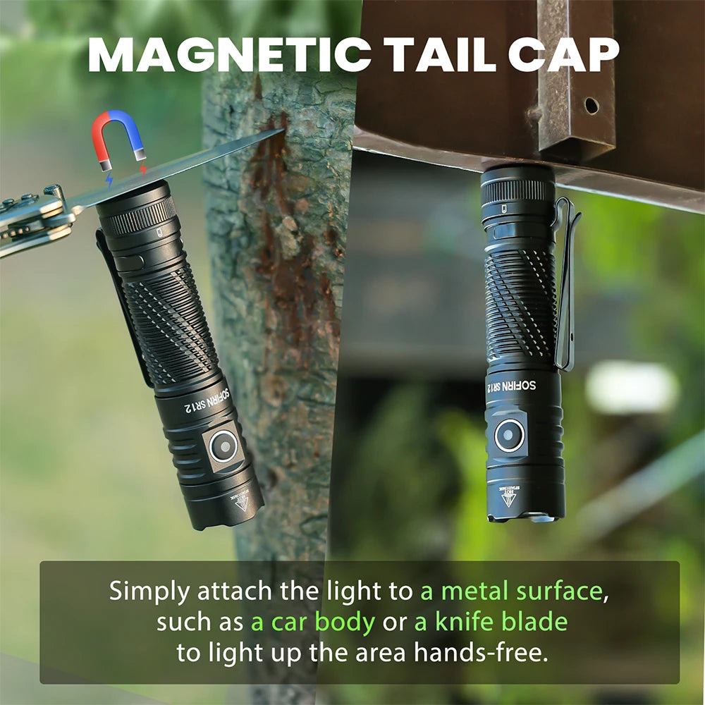 Sofirn SR12 LED Flashlight 1450lm Spotlight with Magnetic Tailcap