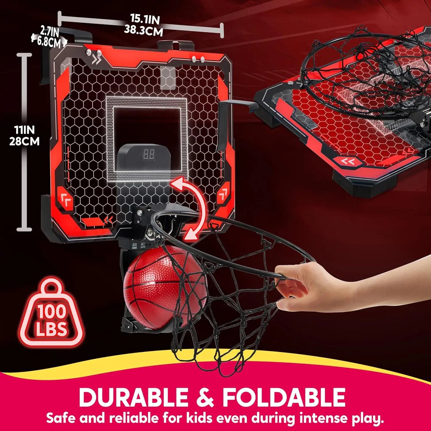 Joyfy Mini Indoor Basketball Hoop Over Door With LED Scoreboard