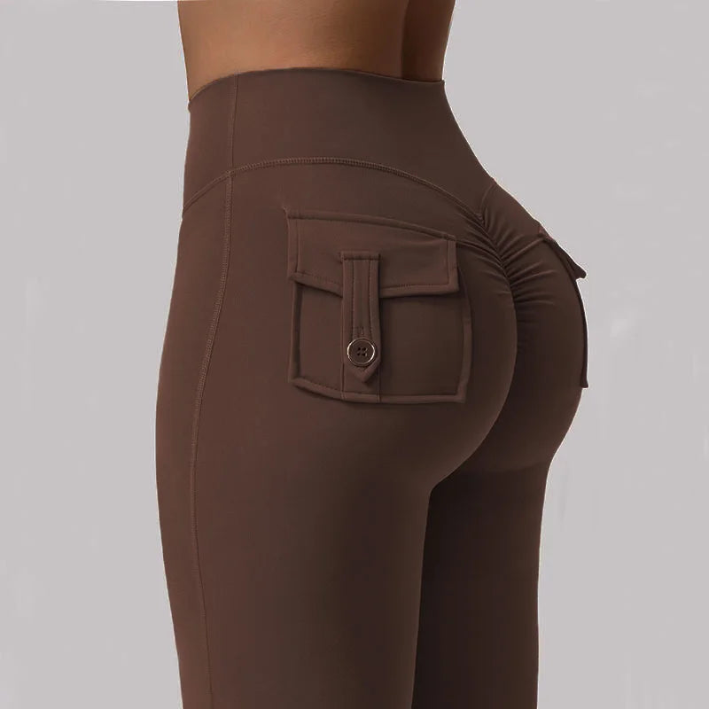 Women's Yoga Flare Trousers High Waisted Wide Leg Leggings With Pockets