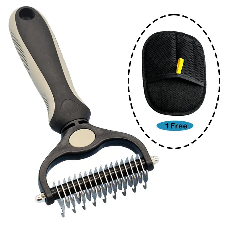 Two-Sided Grooming Comb and Undercoat Rake for Cats and Dogs