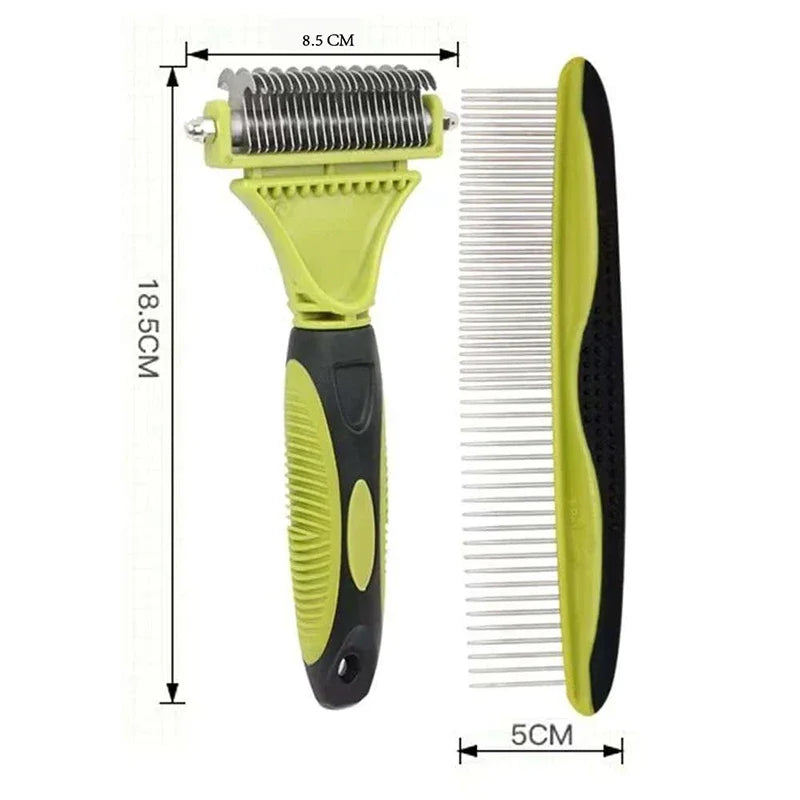 Two-Sided Grooming Comb and Undercoat Rake for Cats and Dogs