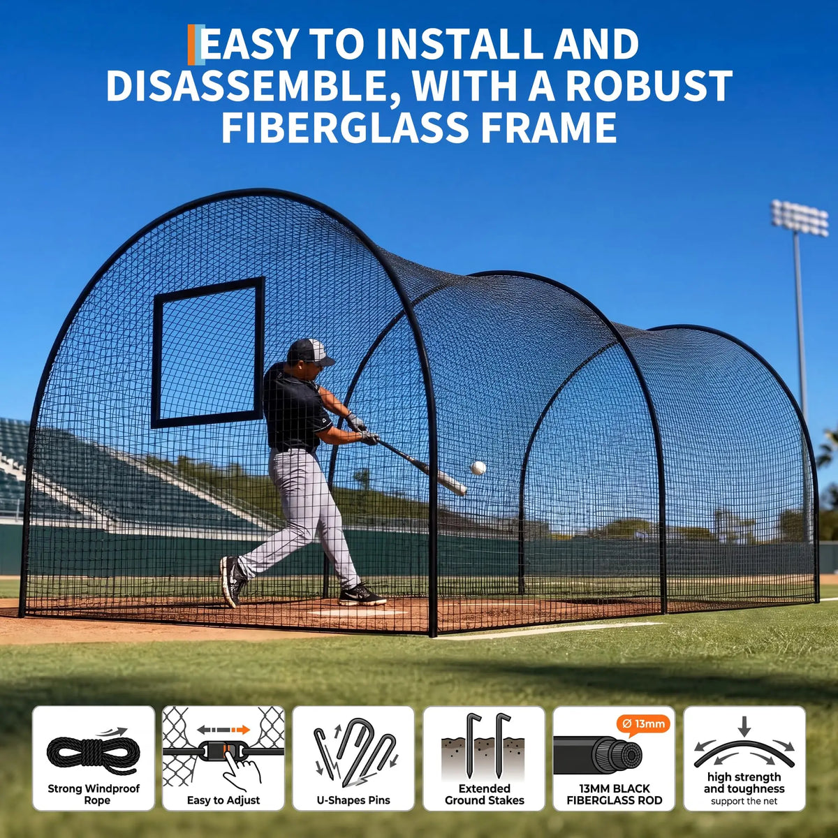 HiMISS Baseball Batting Cage With Frame And Net For Training