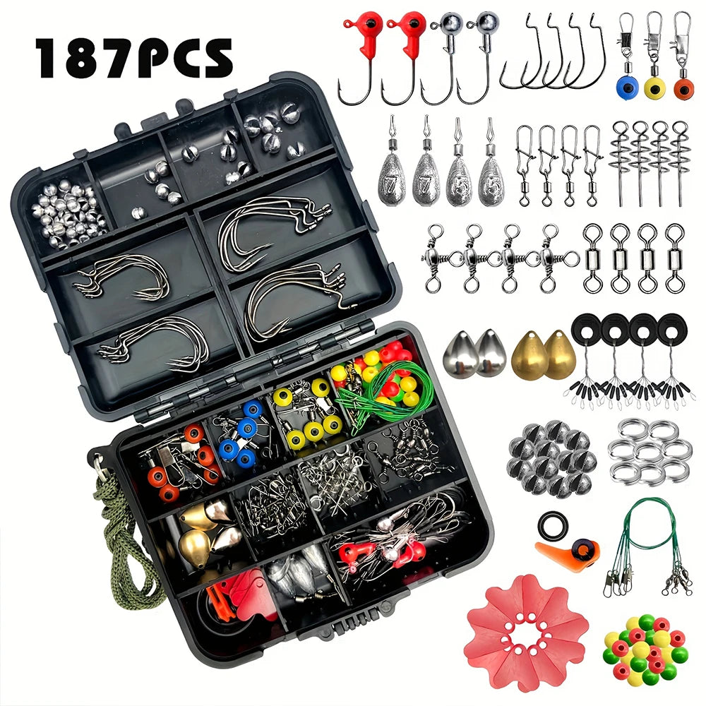 187 Piece Ultimate Fishing Kit With Tackle Box And Hooks