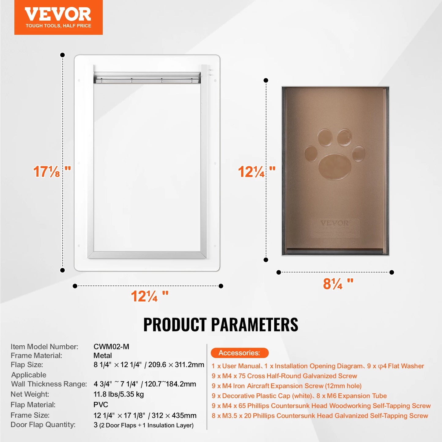 Pet Door Metal Frame With Lock And 3 Flap Weatherproof
