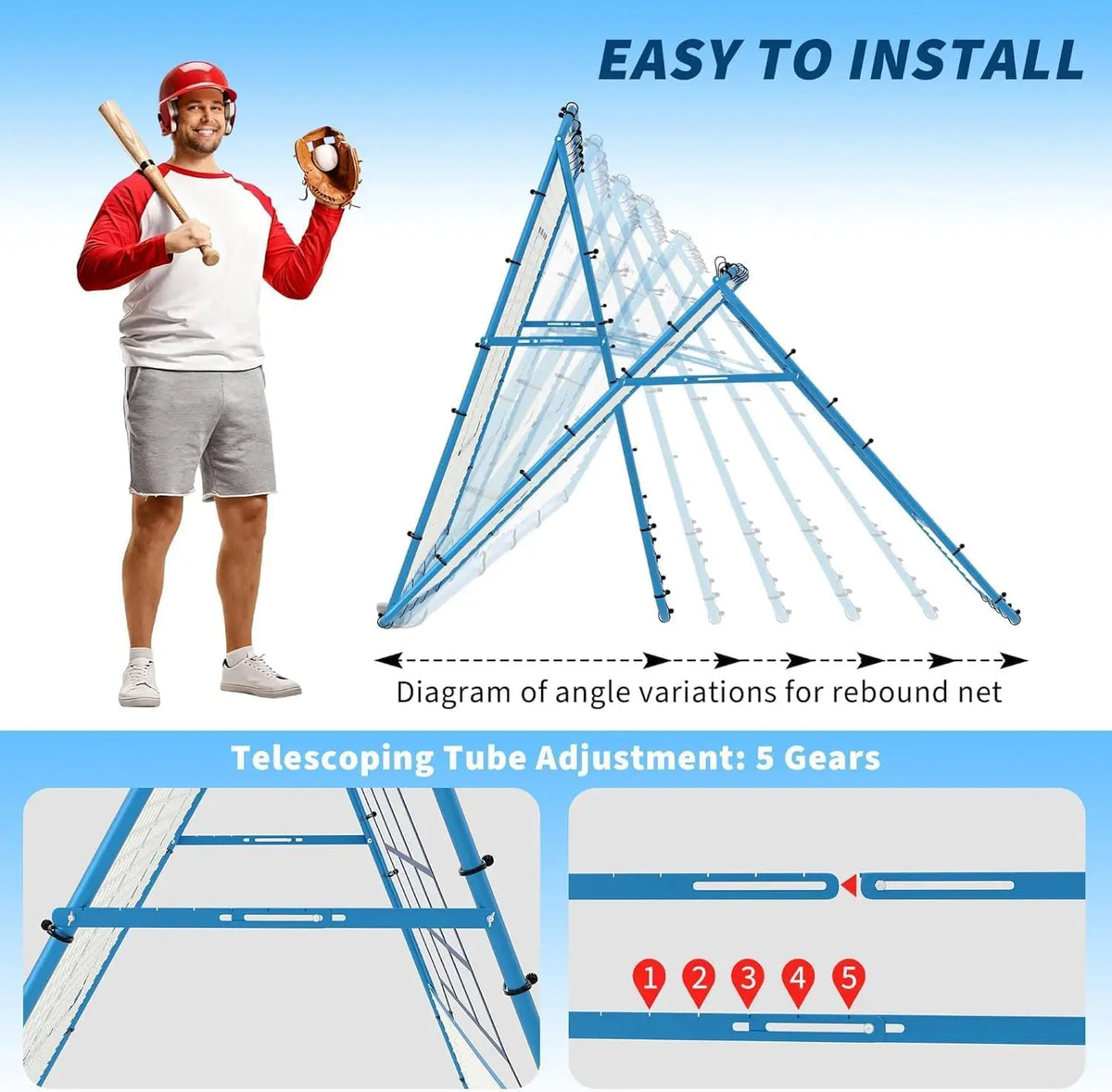 Tacleekii Adjustable Baseball Rebounder Net for Solo Practice and Training