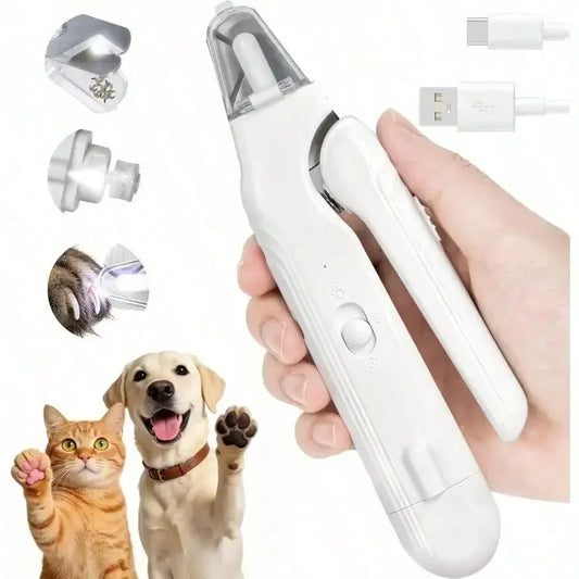 Rechargeable 2-in-1 Pet Nail Clippers With LED Quiet Grinder