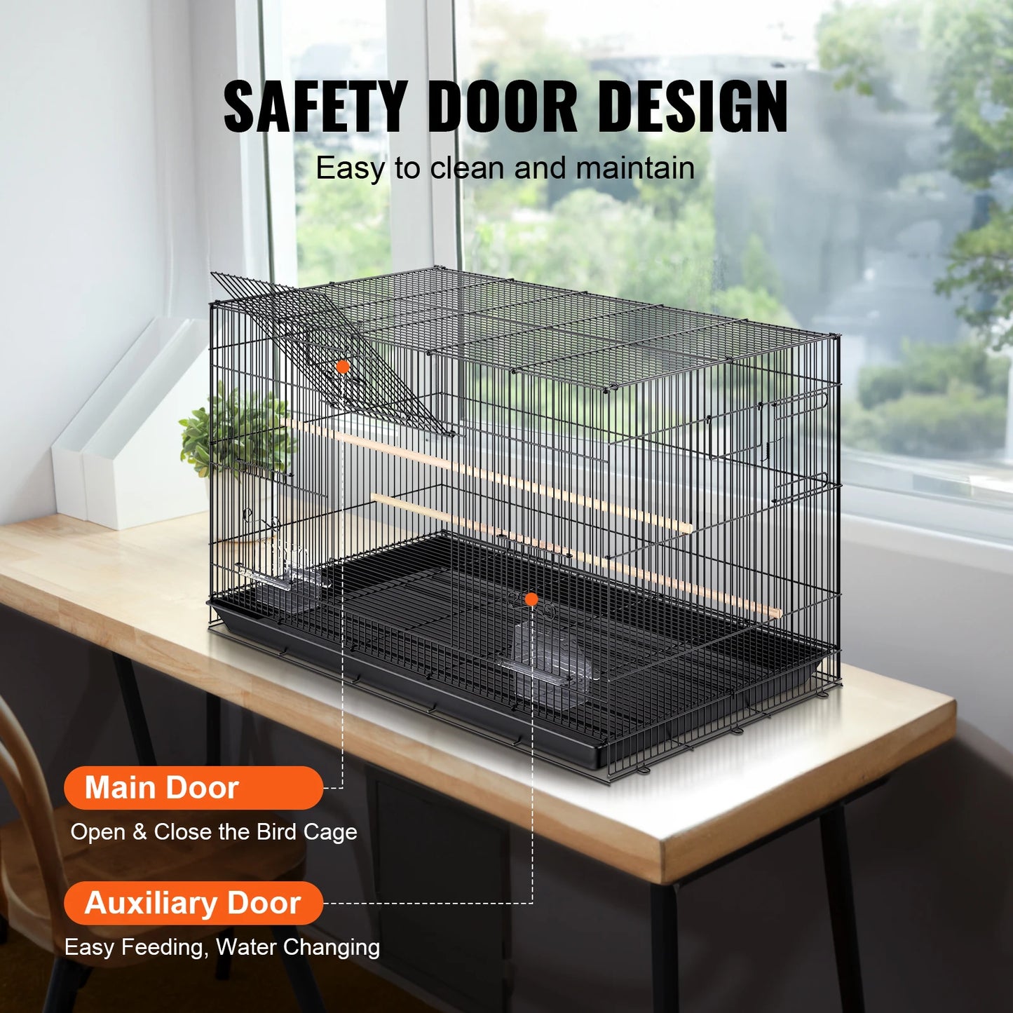 SucceBuy Parrot Bird Cage With Rolling Stand And Tray