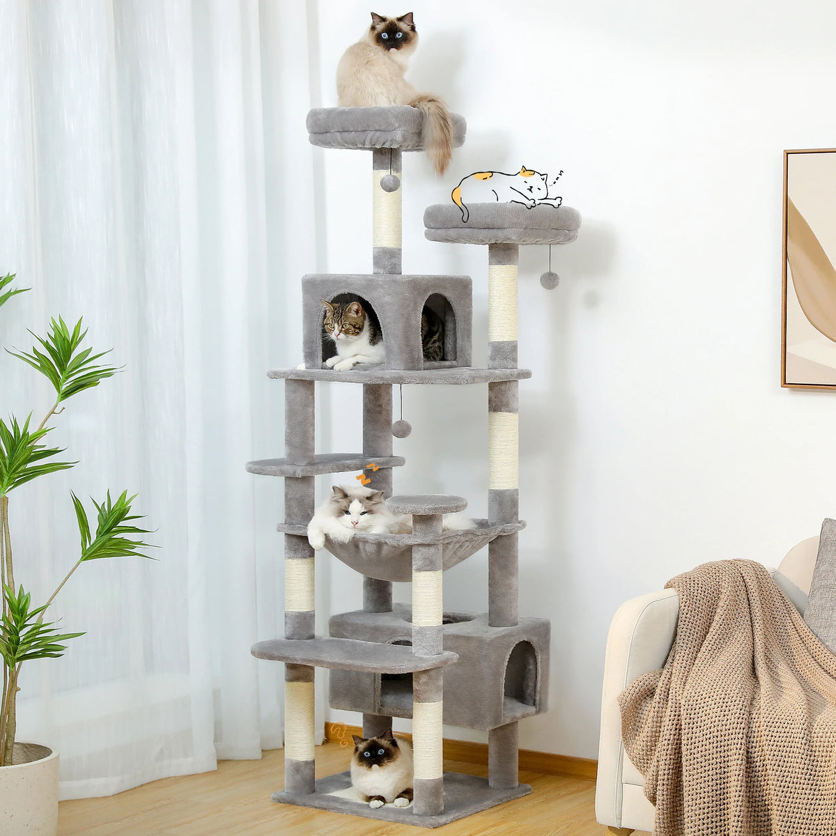 PAWZ Road Cat Tree With Scratching Posts Hammock And Condos