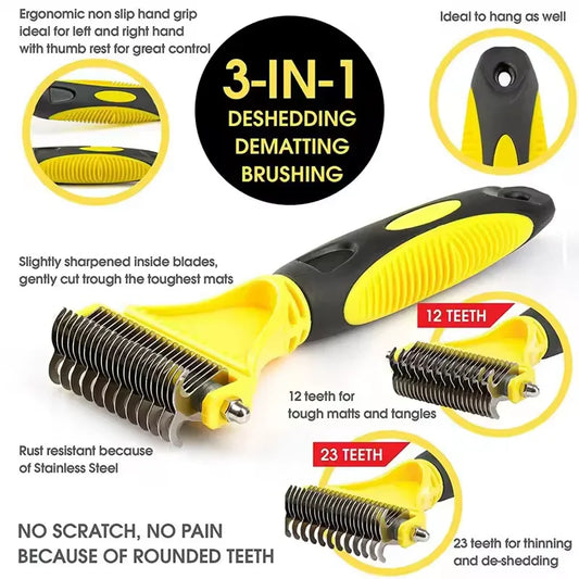 Two-Sided Grooming Comb and Undercoat Rake for Cats and Dogs