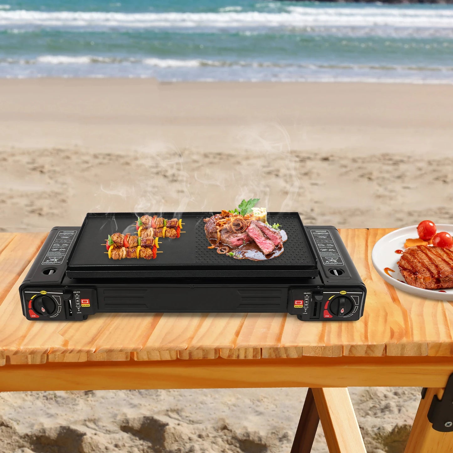 Portable 2500W Two Burner Camping Stove With Baking Tray Case