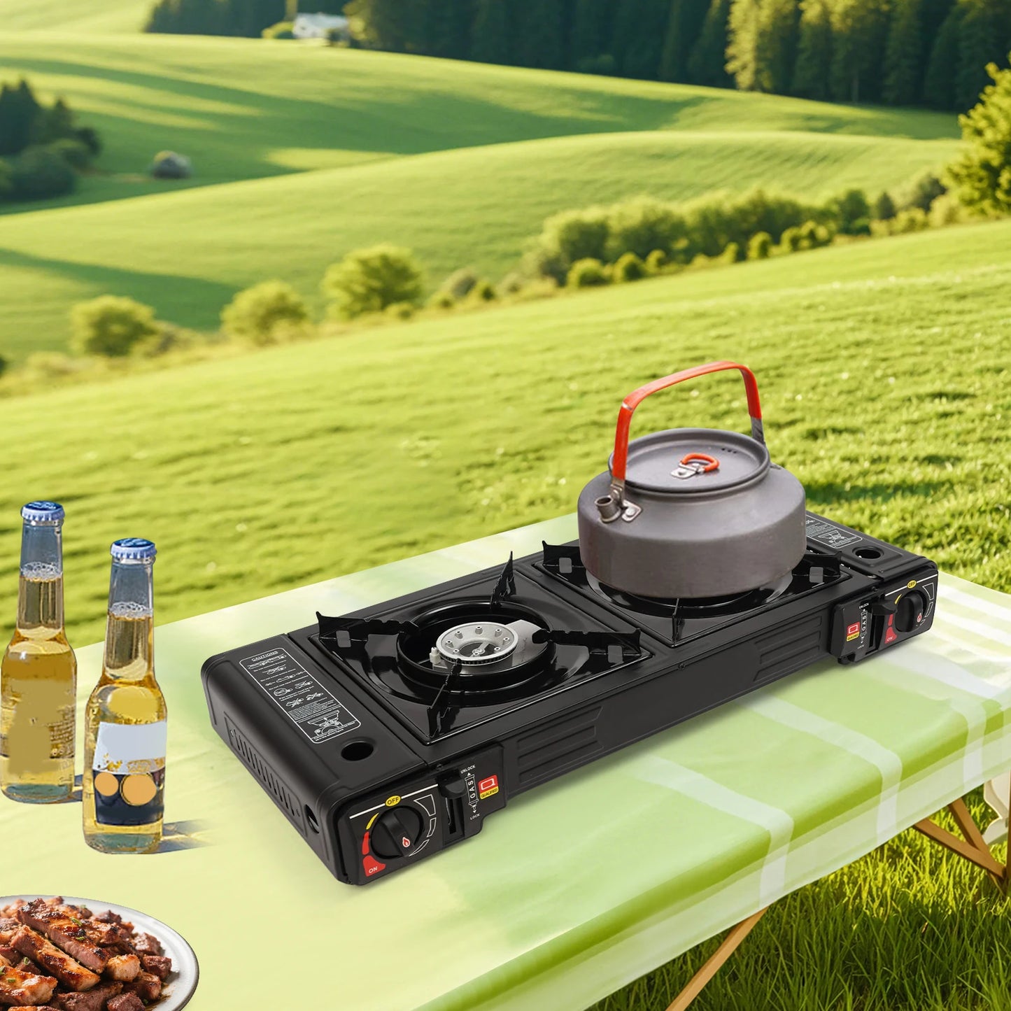 Portable 2500W Two Burner Camping Stove With Baking Tray Case