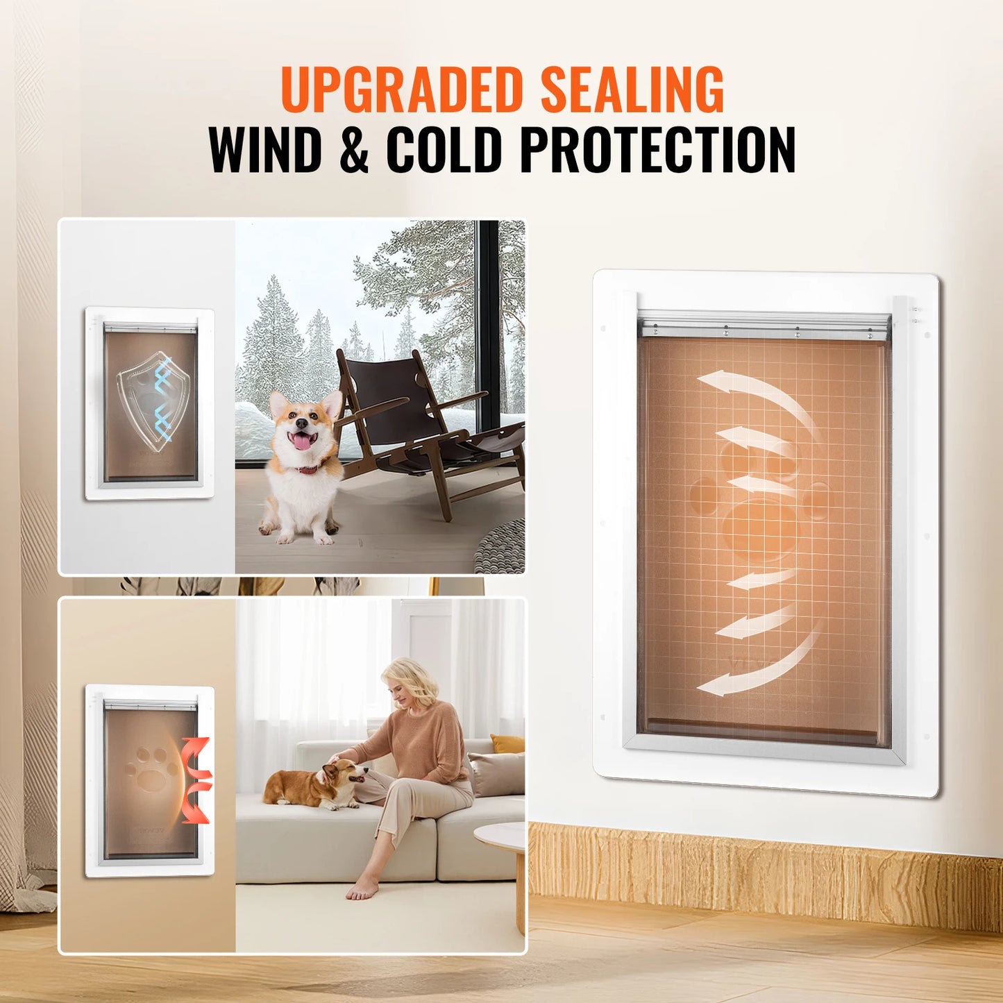 Pet Door Metal Frame With Lock And 3 Flap Weatherproof
