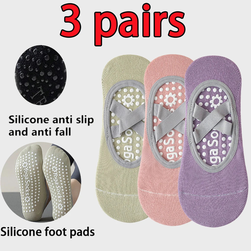 Women's Non Slip Yoga Socks With Cross Strap Grip Pilates Pair Set
