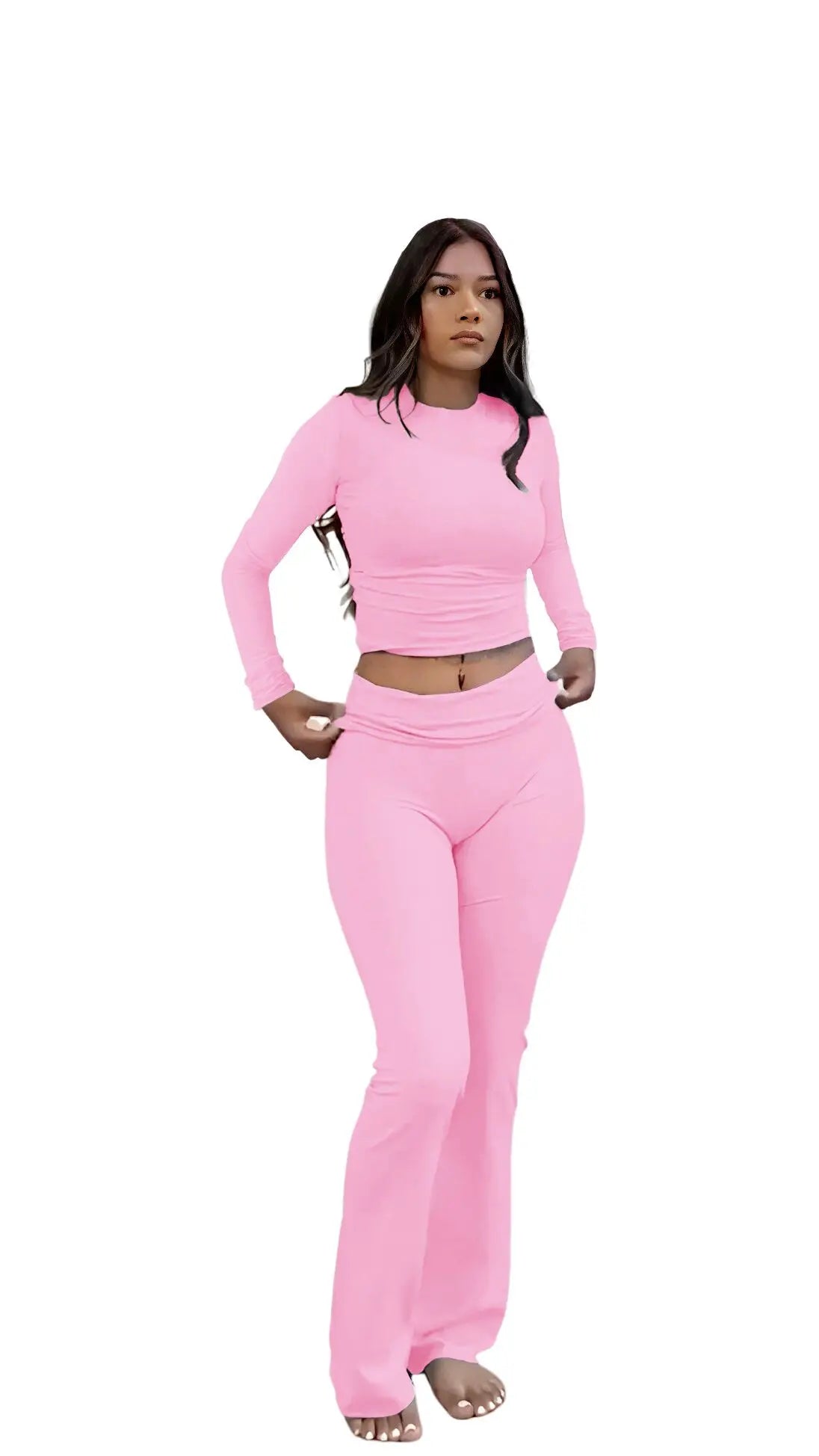 Women's Yoga Two Piece Set Long Sleeve Wide Leg Activewear Ensemble
