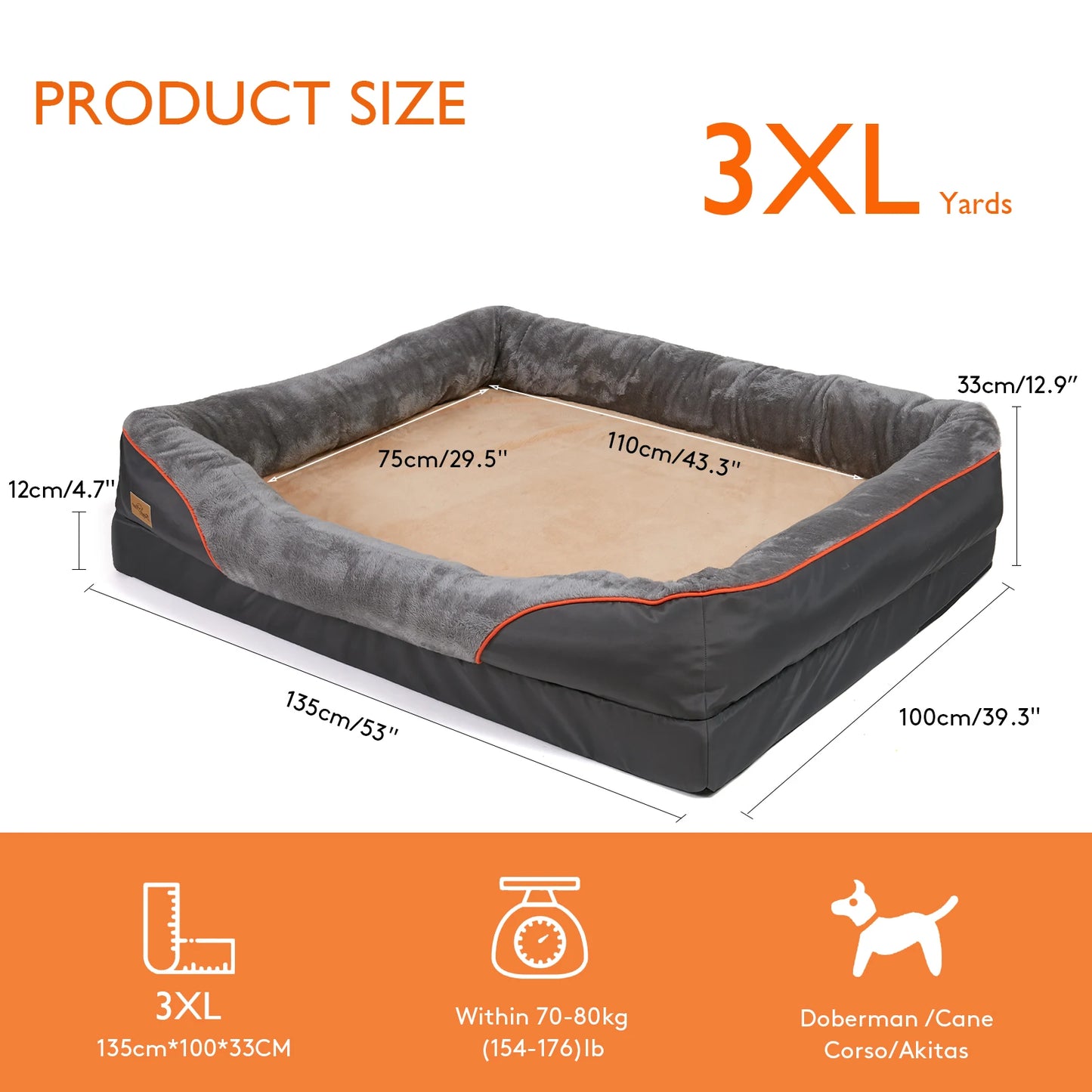 Bingopaw Jumbo Orthopedic Memory Foam Dog Bed With Waterproof Mattress