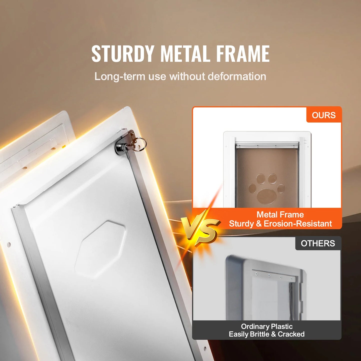 Pet Door Metal Frame With Lock And 3 Flap Weatherproof