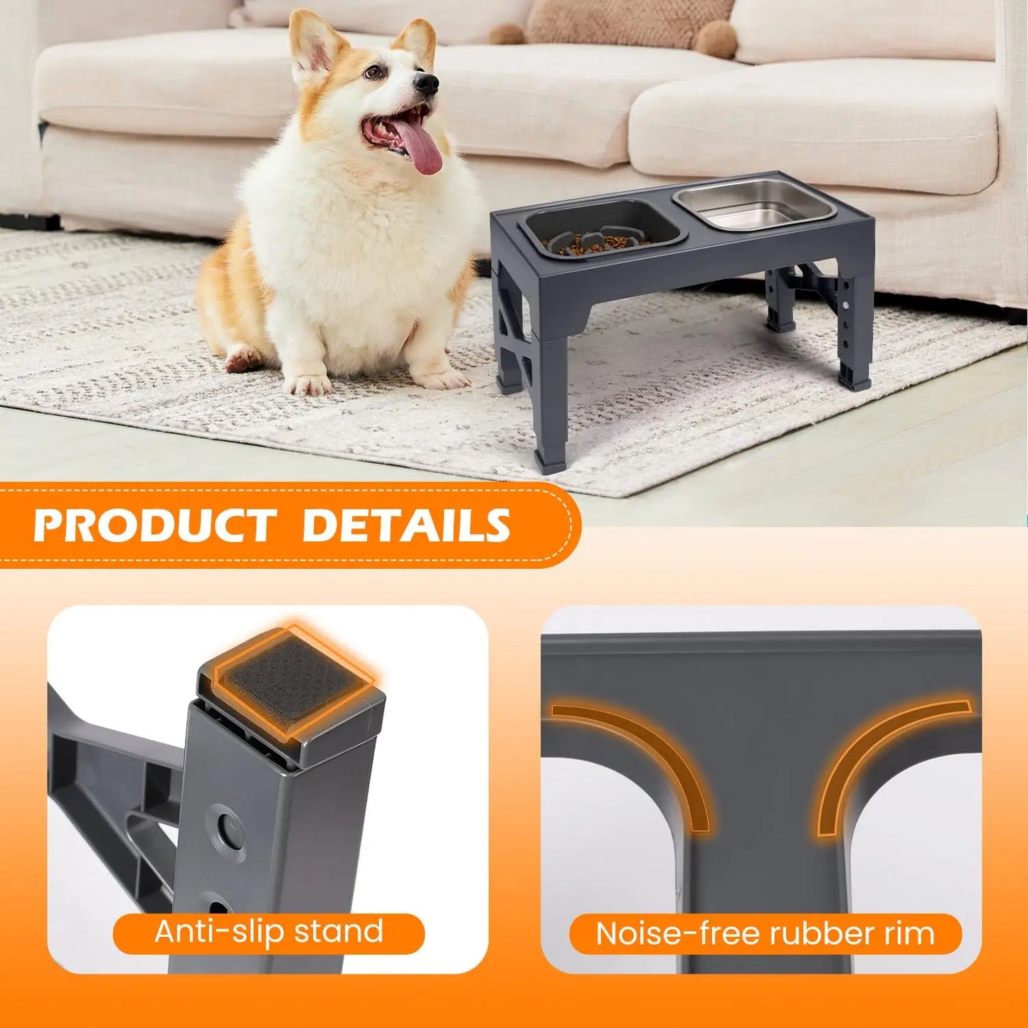 Elevated Slow Feeder Dog Bowls With Foldable Stand Non Slip Stainless Steel