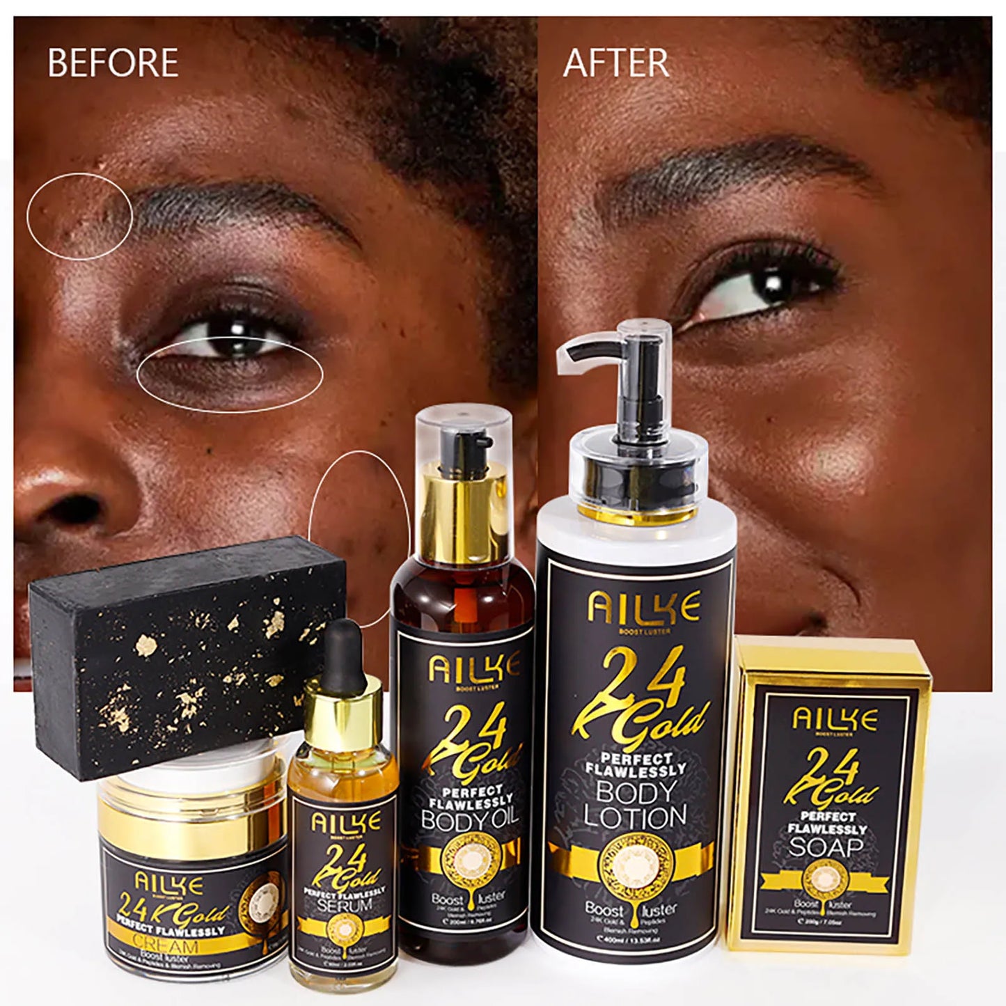 AILKE 24K Gold Skin Care Set Whitening Dark Spots Reduction