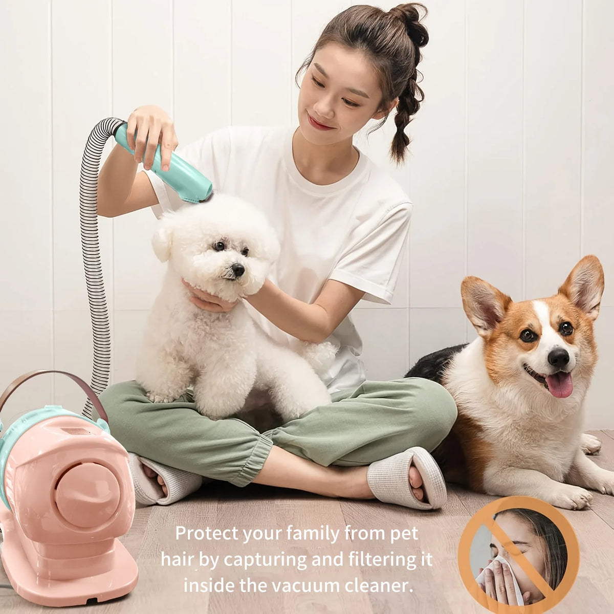 Pet Grooming Vacuum Kit With Powerful Suction And Clippers
