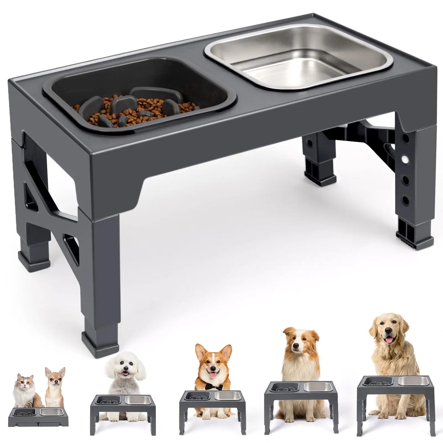 Elevated Slow Feeder Dog Bowls With Foldable Stand Non Slip Stainless Steel
