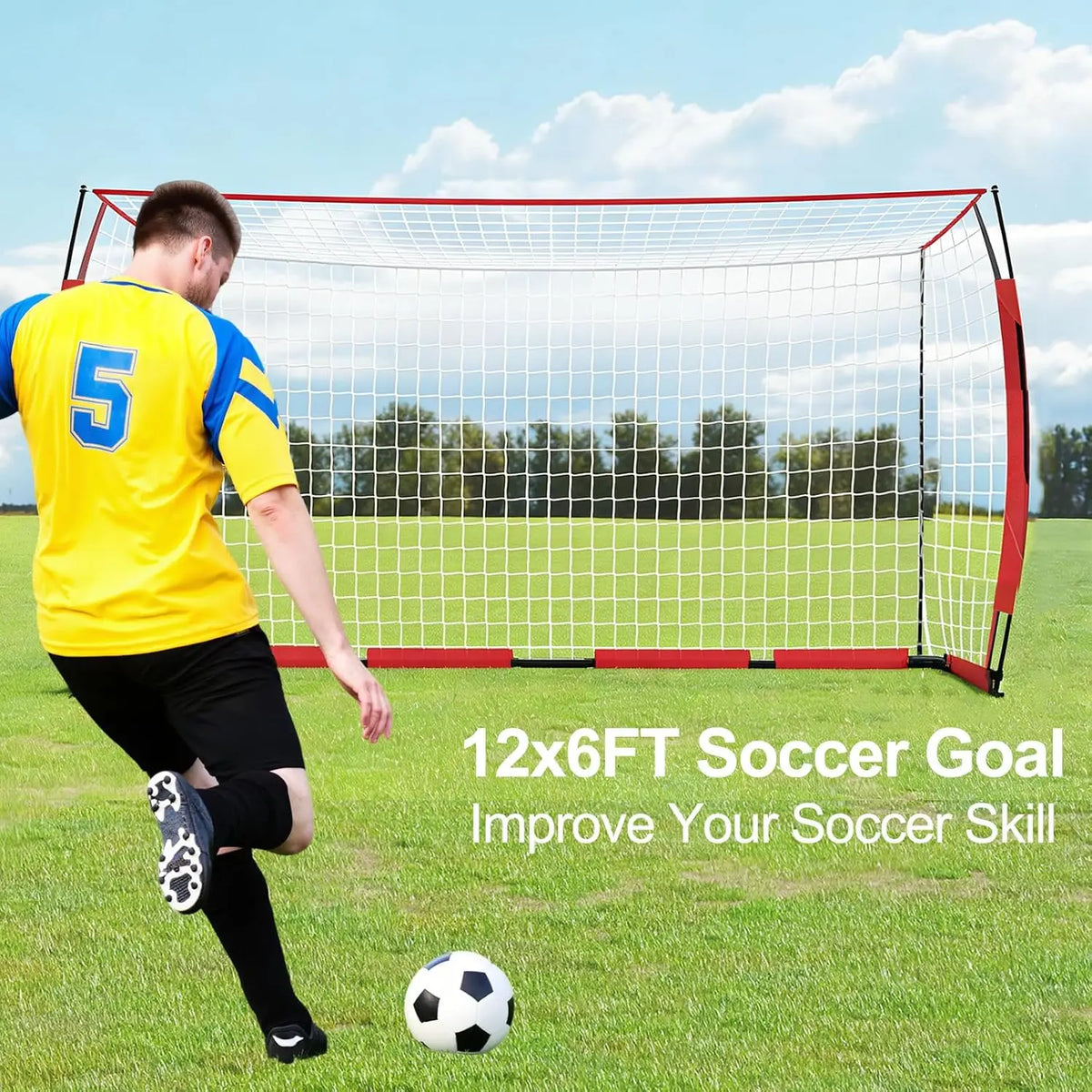 HiMISS Foldable Steel Soccer Goal With Fiberglass Support Poles