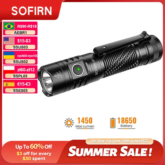 Sofirn SR12 LED Flashlight 1450lm Spotlight with Magnetic Tailcap