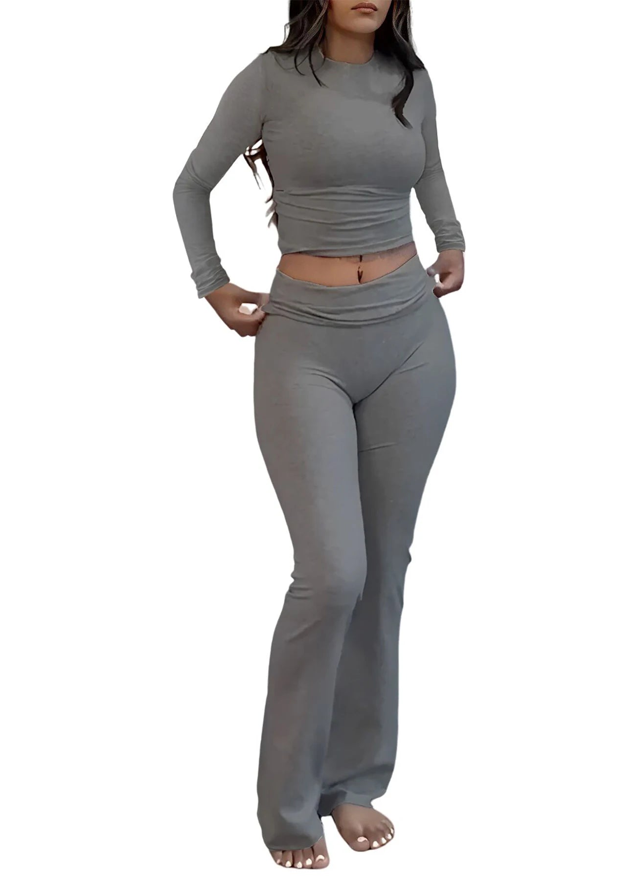 Women's Yoga Two Piece Set Long Sleeve Wide Leg Activewear Ensemble