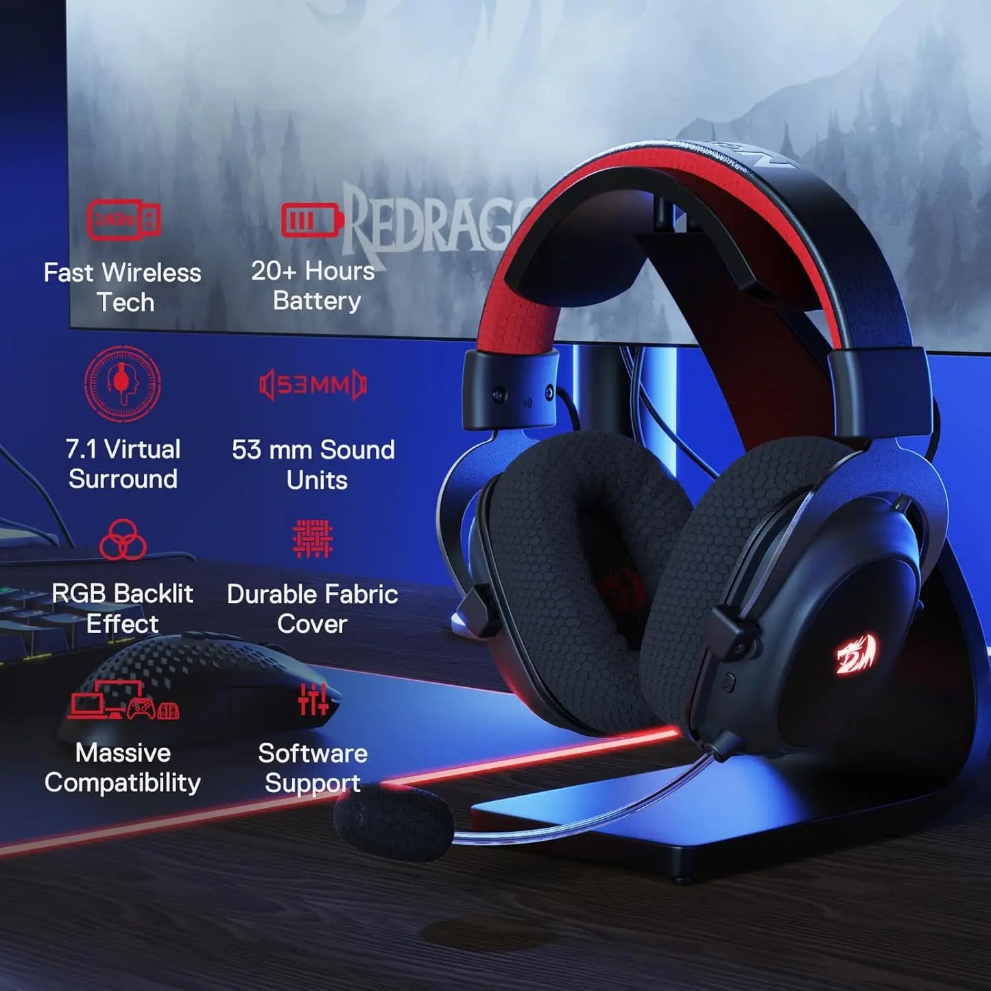 Redragon H510 Pro Zeus X Wireless Gaming Headset 7.1 Surround