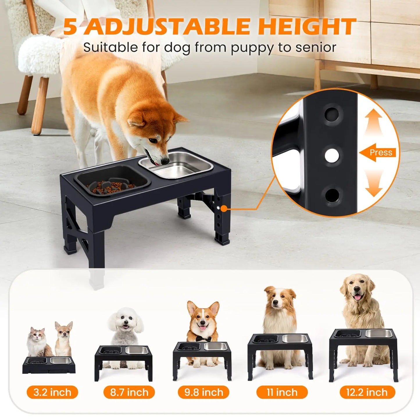 Elevated Slow Feeder Dog Bowls With Foldable Stand Non Slip Stainless Steel