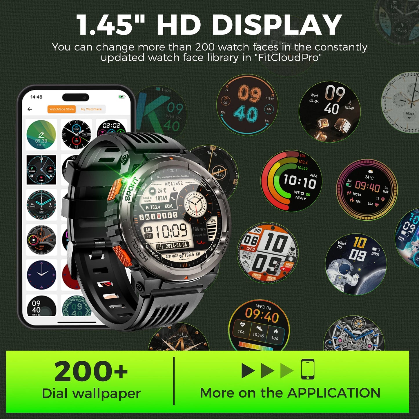EIGIIS KE5 Smartwatch With Compass 3ATM Barometer LED Flashlight Waterproof