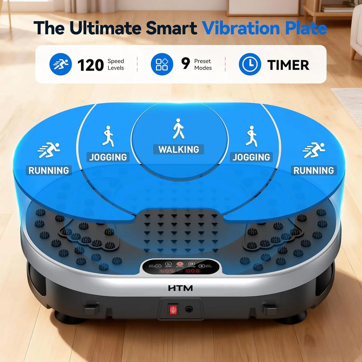 HTM Vibration Plate Exercise Machine With 9 Preset Programs And 120 Speed Levels