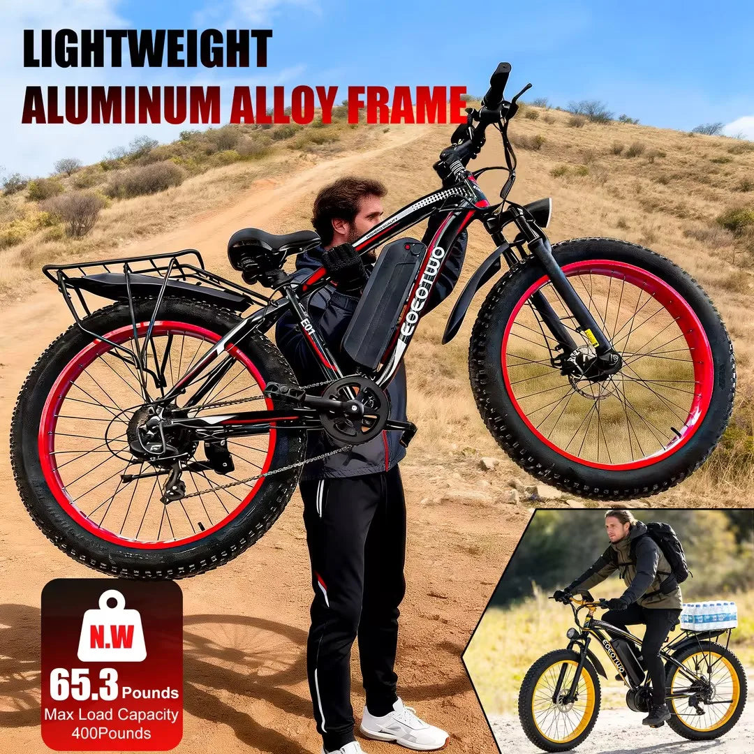 EOEOTWO Electric Fat Tire Mountain Ebike 1500W Peak 34MPH 390 Lb