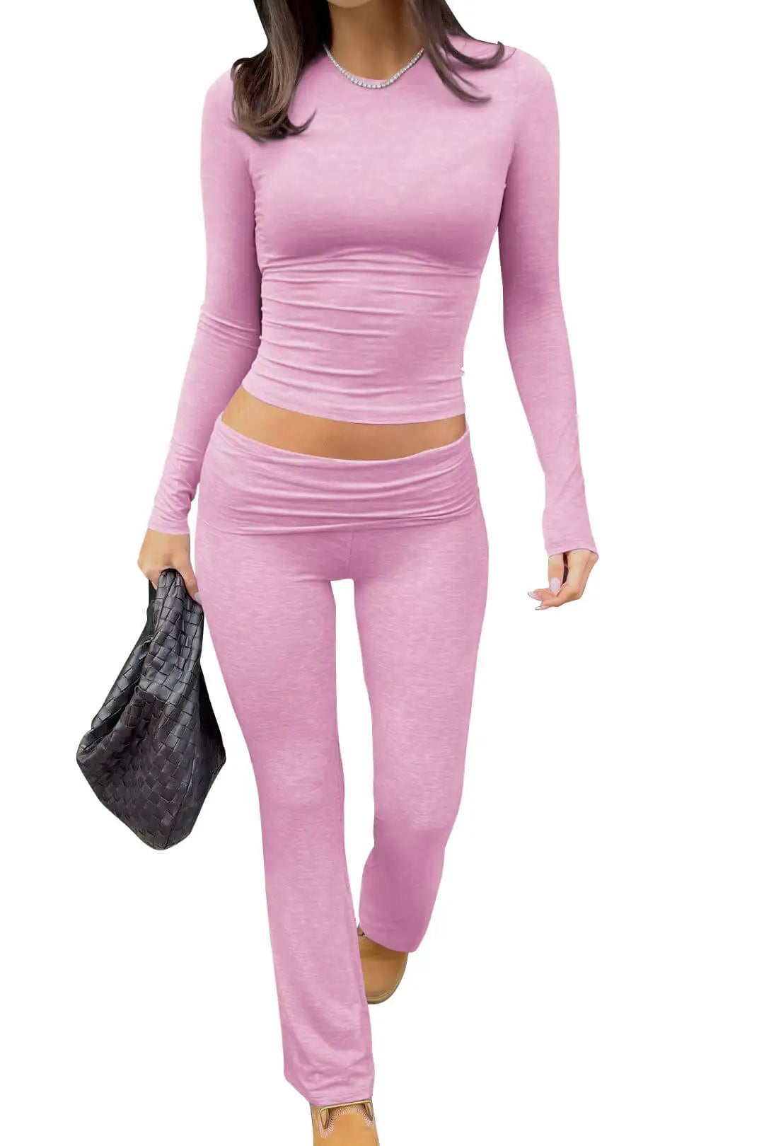 Women's Yoga Two Piece Set Long Sleeve Wide Leg Activewear Ensemble