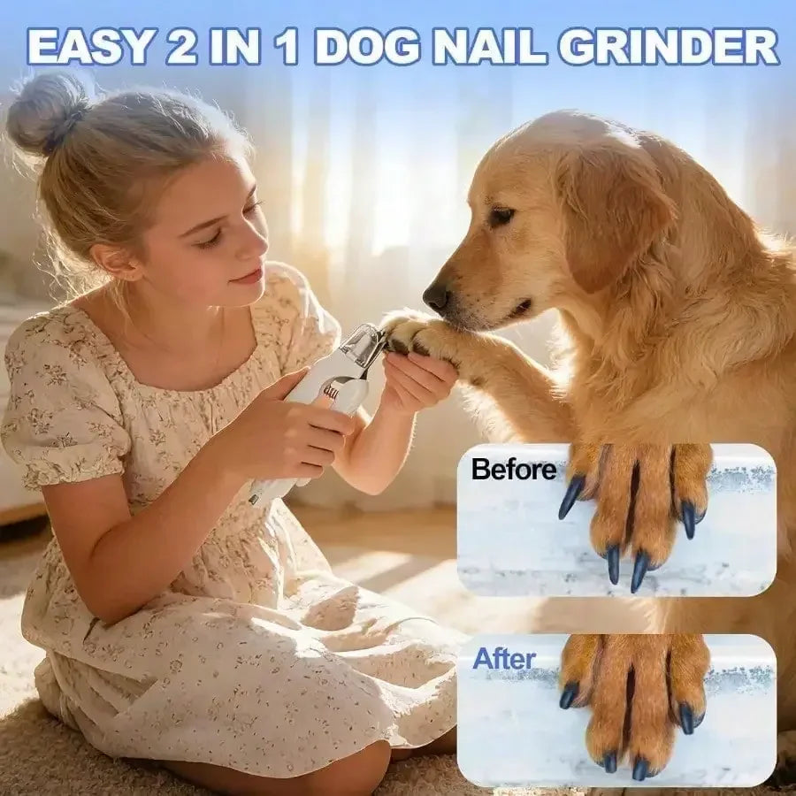 Rechargeable 2-in-1 Pet Nail Clippers With LED Quiet Grinder