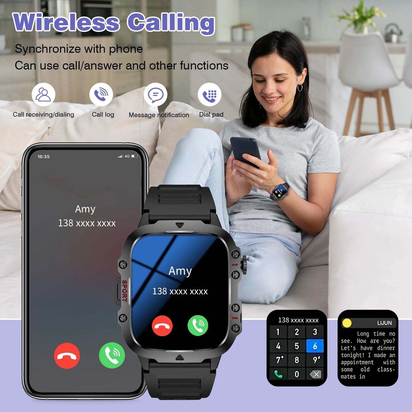 Odelettevcy Smart Watch With Bluetooth Calling And Message Alerts