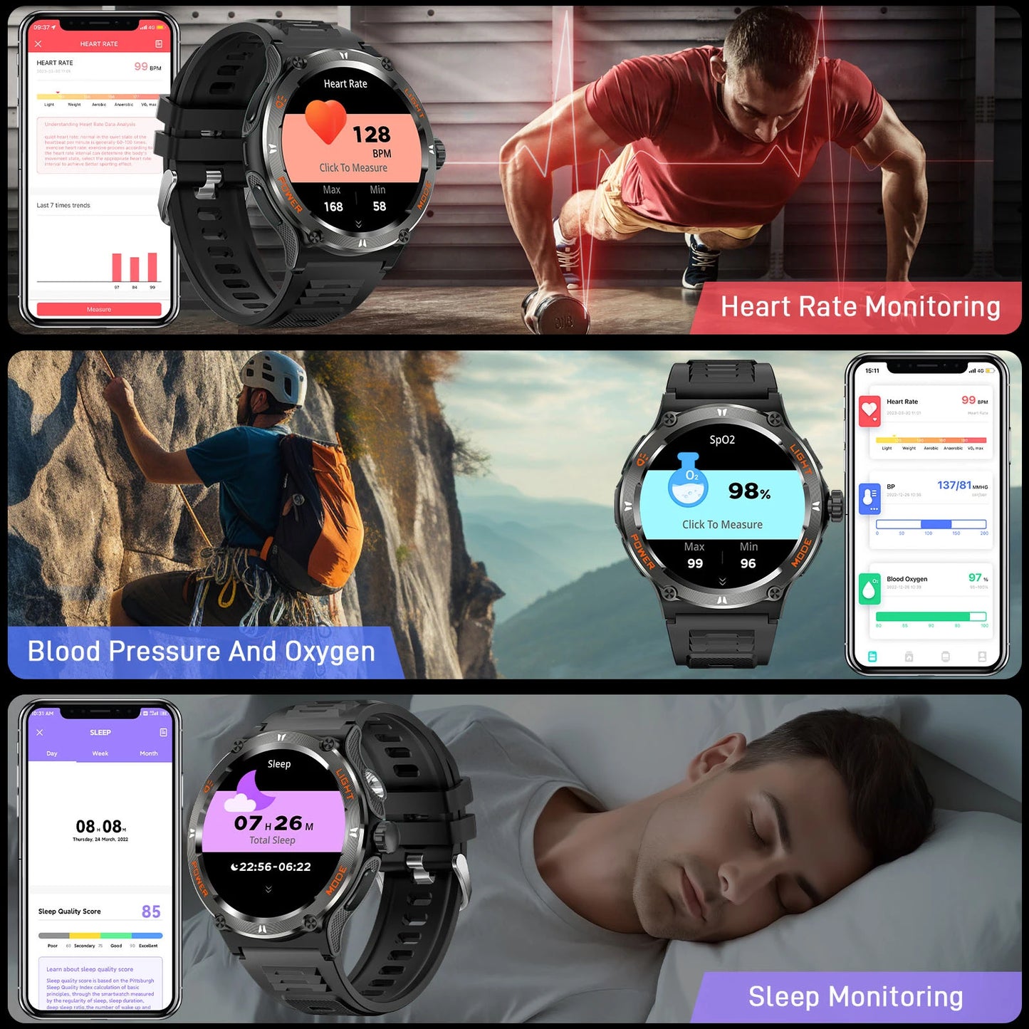 LaNikar Smart Watch 3ATM Waterproof Bluetooth Heart Rate Sleep Analysis