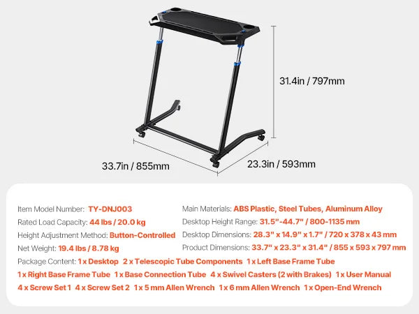 Cycling Desk For Home Office Foldable With Lockable Wheel