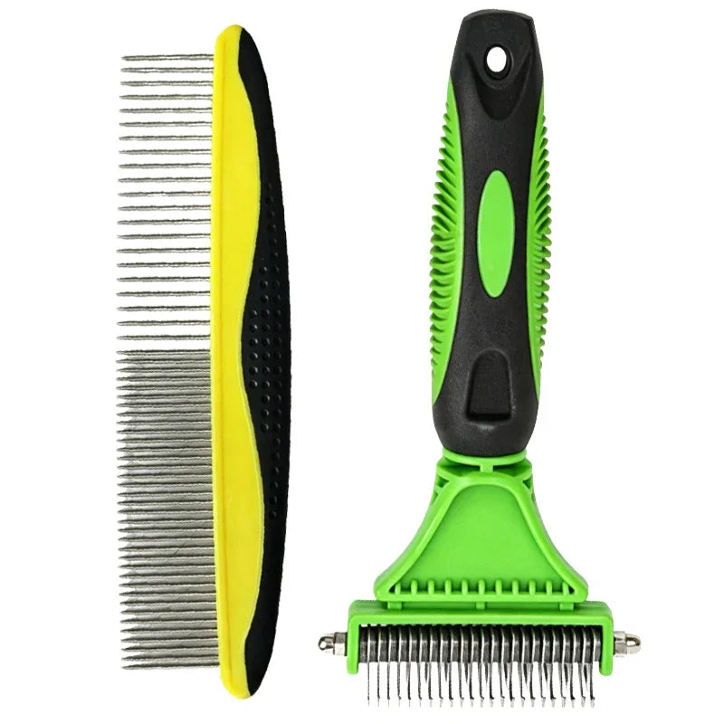 Two-Sided Grooming Comb and Undercoat Rake for Cats and Dogs