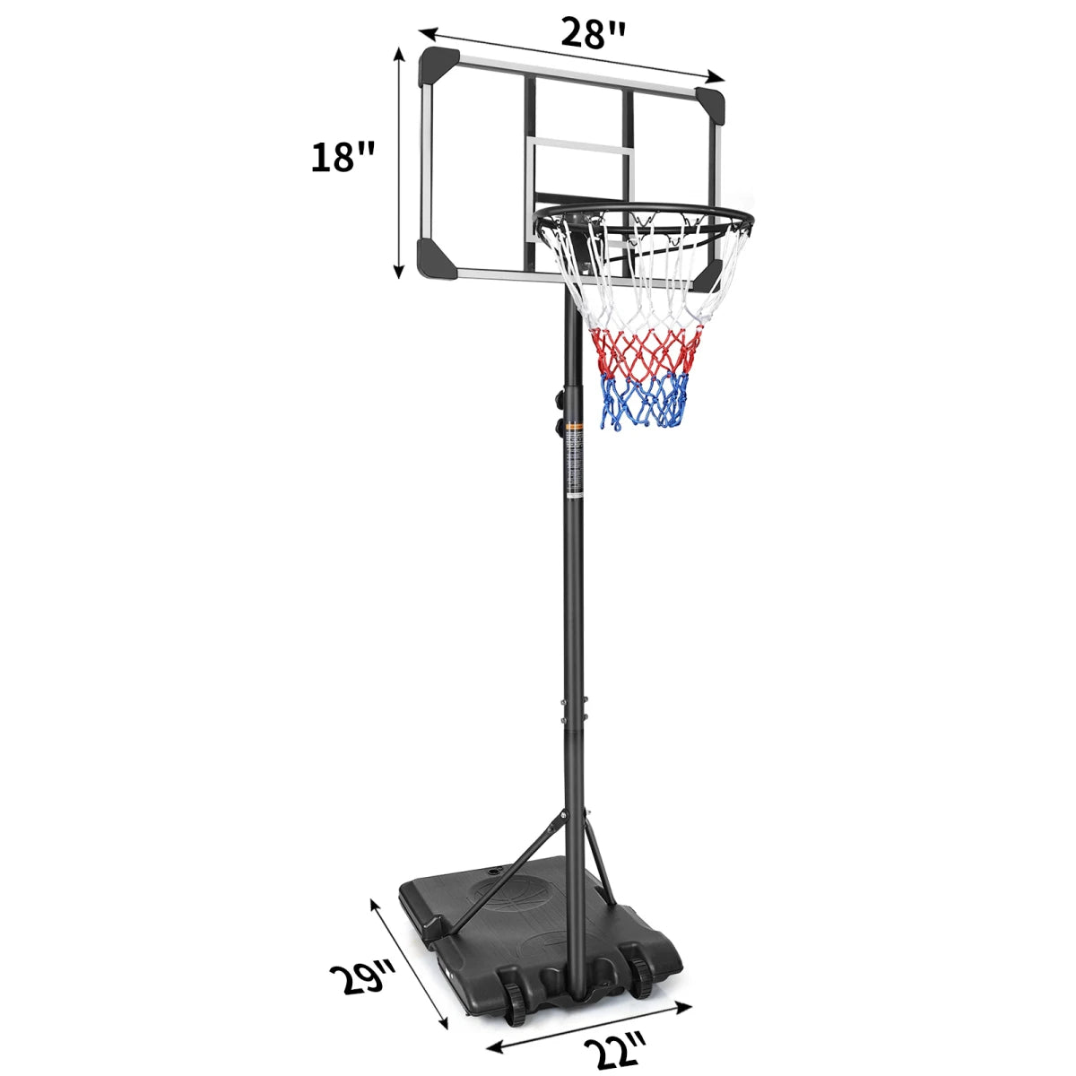 Portable Basketball Hoop System With Stable Wheeled Base For Indoor Outdoor Play